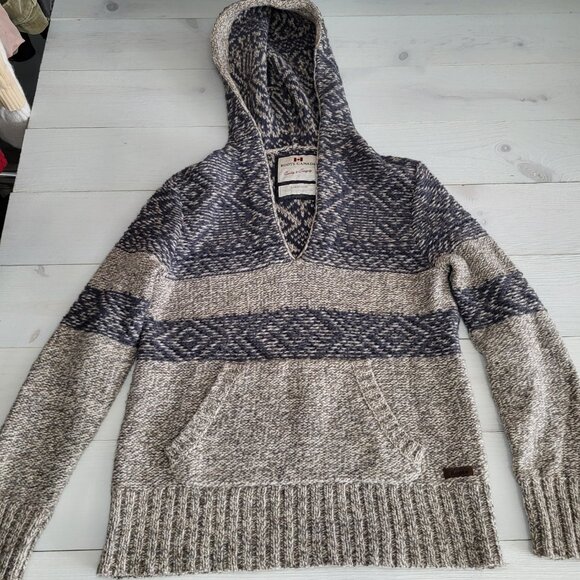 ROOTS CANADA Limited Women Cozy Knit Wool Blend Brown Gray Hooded Sweater. - Picture 1 of 9